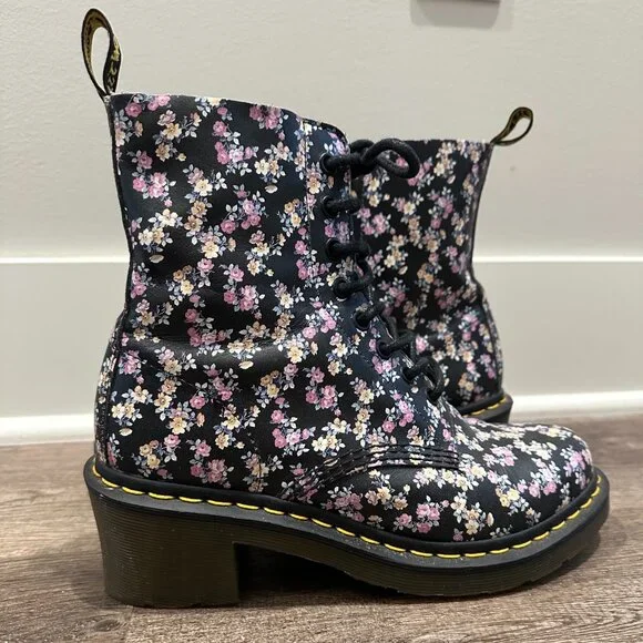 NWOT Dr. Martens RARE Floral Mini Tydee Clemency Heeled Lace-up Boot - Picture 1 of 7